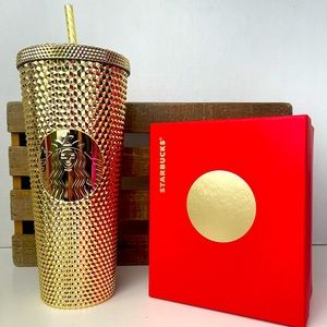 STARBUCKS Venti Gold Studded Bling Cold Tumbler
